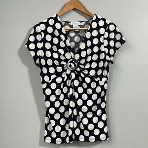 Chaus short sleeves polka dot top in black and white